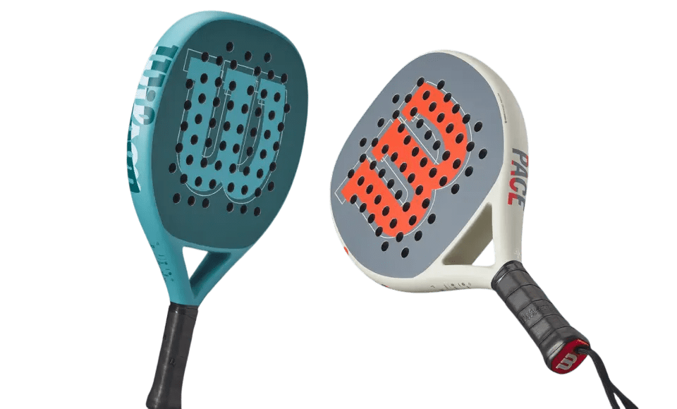 Padel rackets with perforated solid faces showing key difference from tennis rackets